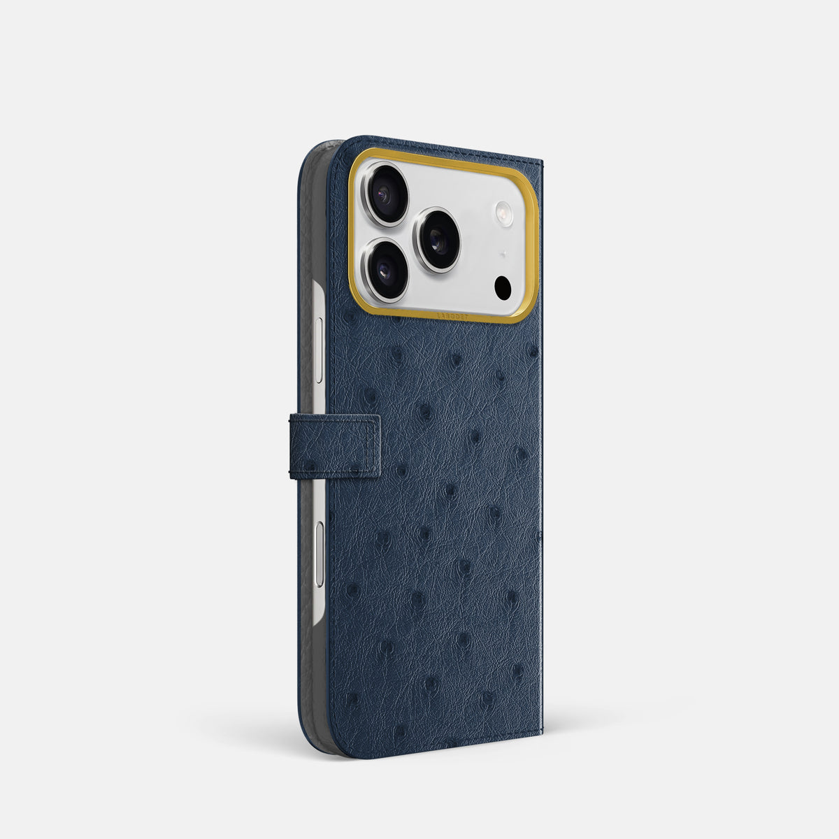 Folio Case with Clasp For iPhone 17 Pro In Ostrich -1 | Navy-Blue-Gold