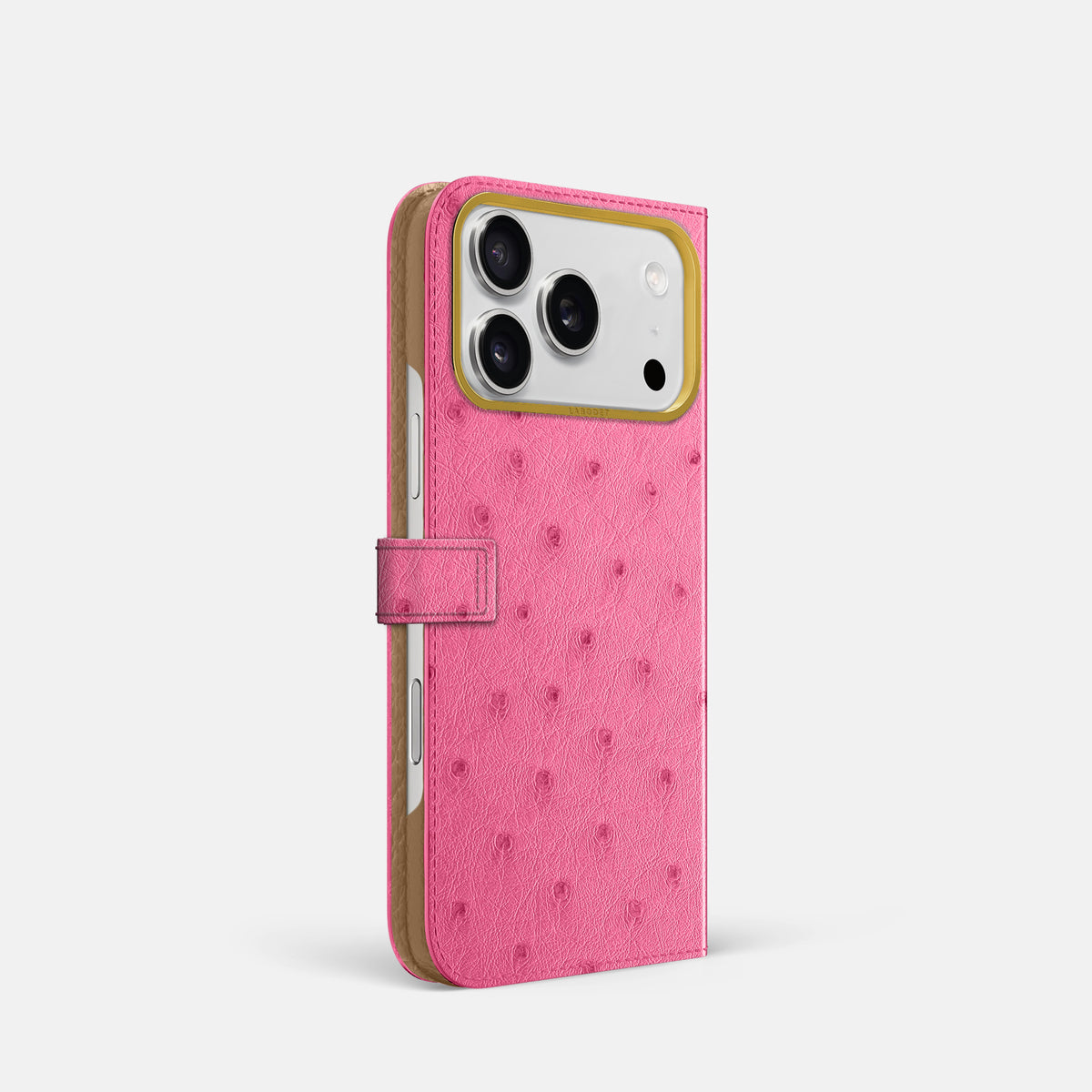 Folio Case with Clasp For iPhone 17 Pro In Ostrich -1 | Pink-Gold