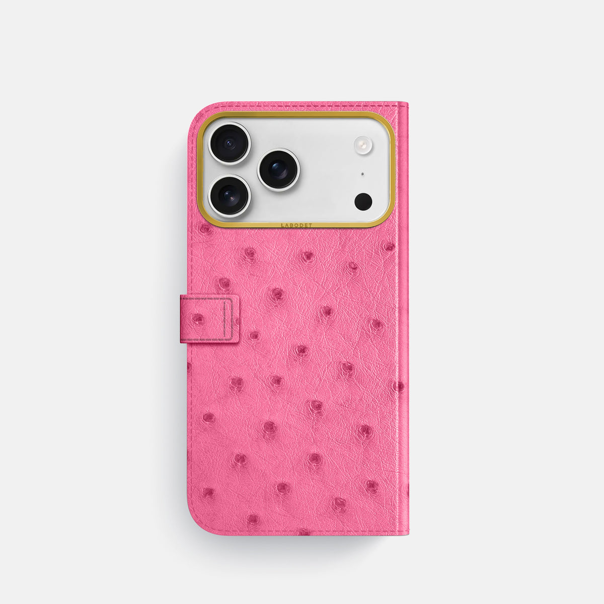 Folio Case with Clasp For iPhone 17 Pro In Ostrich -3 | Pink-Gold