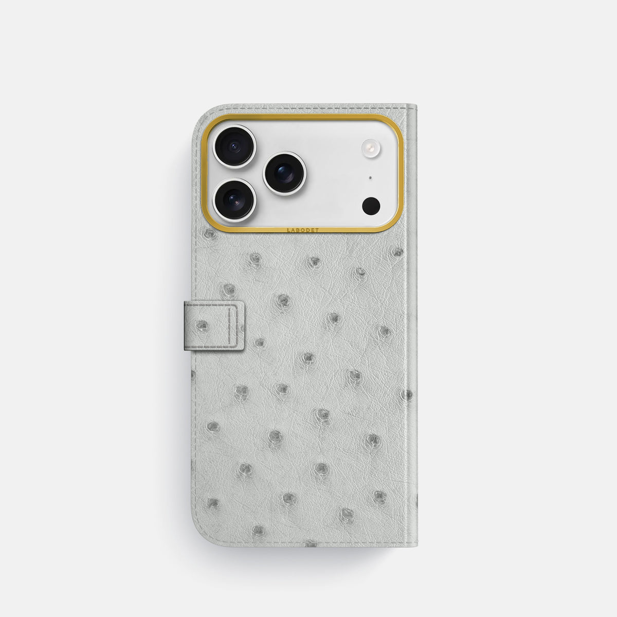 Folio Case with Clasp For iPhone 17 Pro In Ostrich -3 | White-Gold