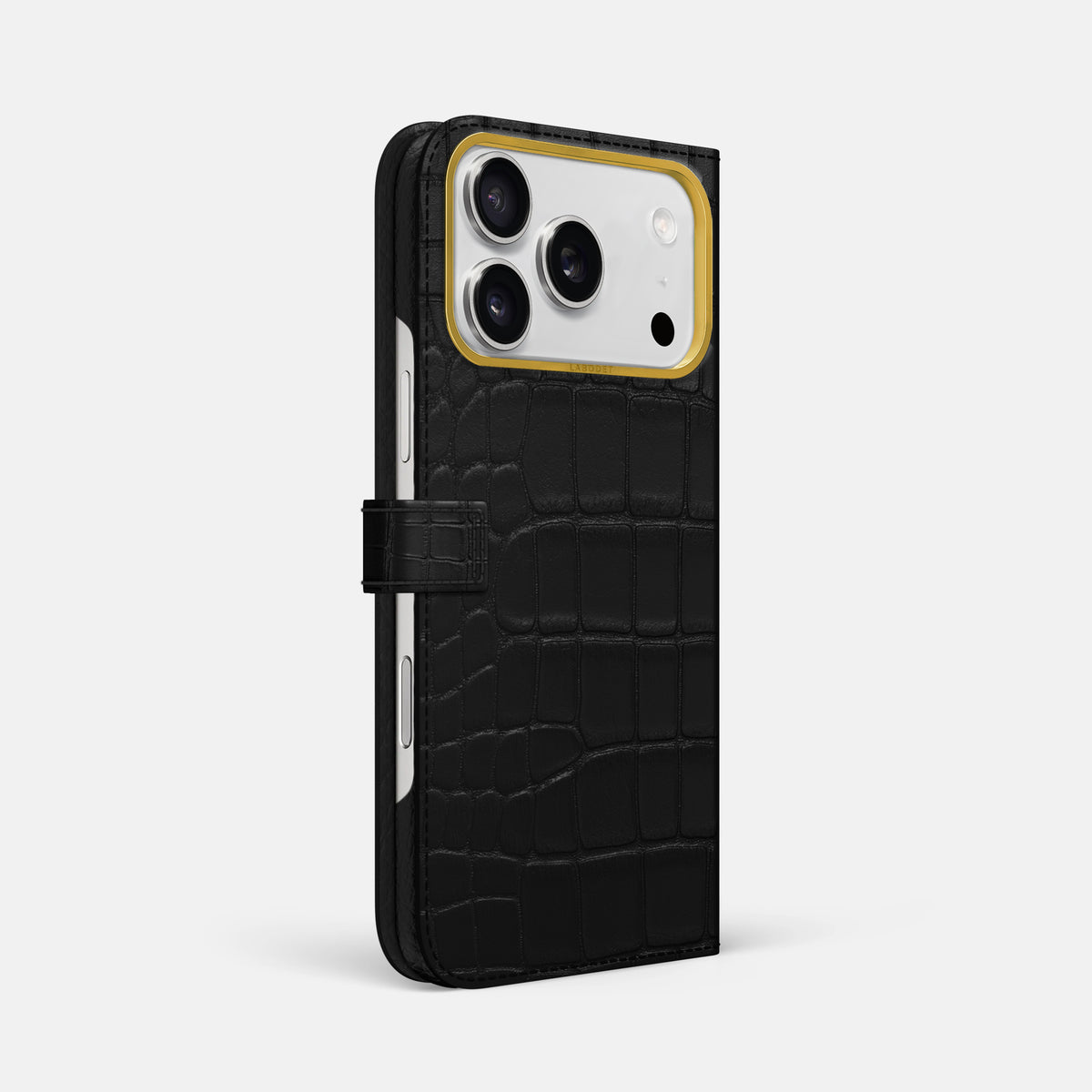Folio Case with Clasp For iPhone 18 Pro Max In Alligator -1 | Black-Gold