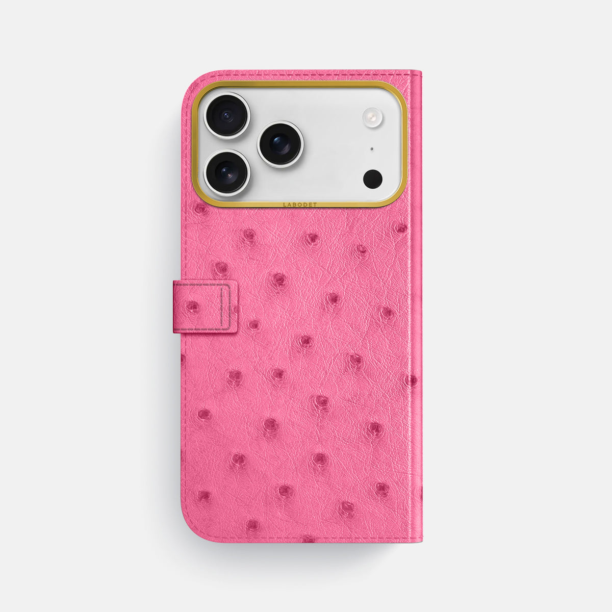 Folio Case with Clasp For iPhone 18 Pro Max In Ostrich -3 | Pink-Gold