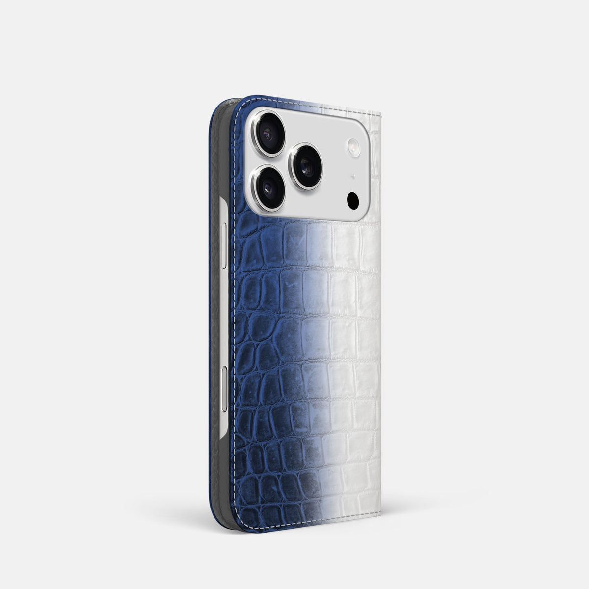 Navy Blue iPhone 17 Pro Folio Case In Himalayan Crocodile -1 | Navy-Blue