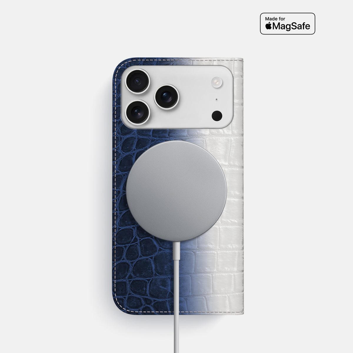 Navy Blue iPhone 17 Pro Folio Case In Himalayan Crocodile -3 | Navy-Blue