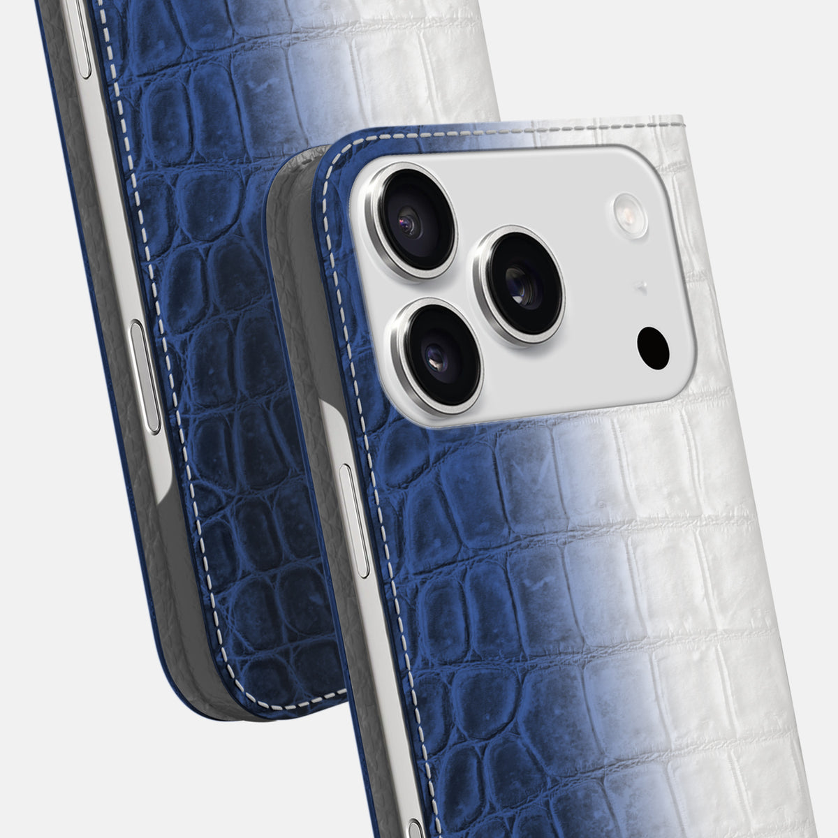 Navy Blue iPhone 17 Pro Folio Case In Himalayan Crocodile -5 | Navy-Blue