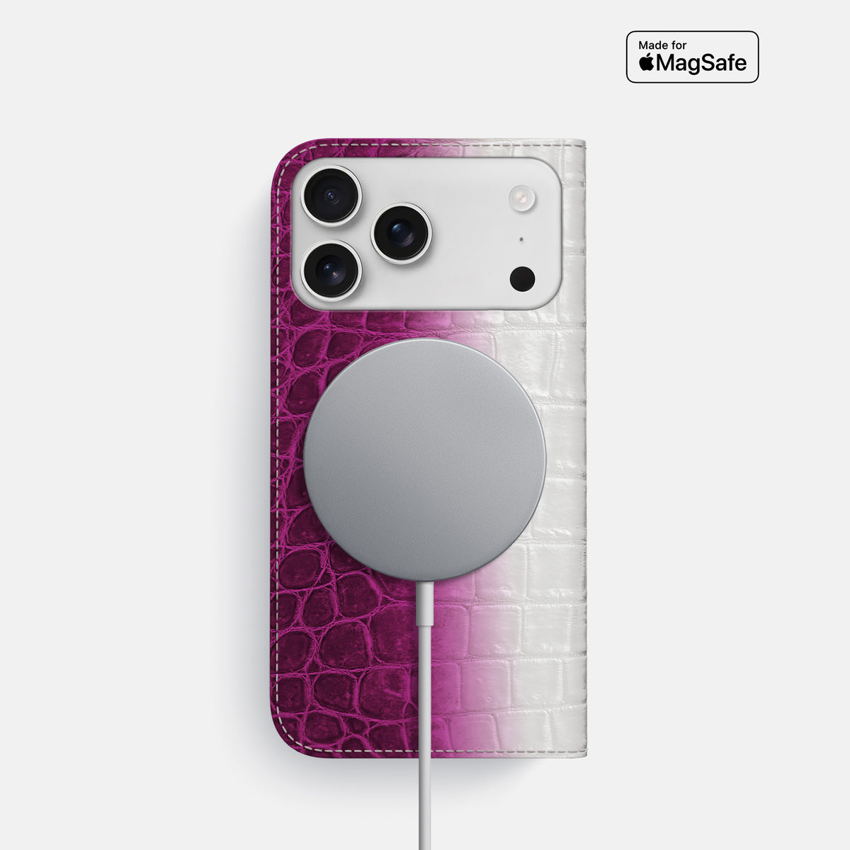Fuchsia iPhone 17 Pro Folio Case In Himalayan Crocodile -3 | Fuchsia