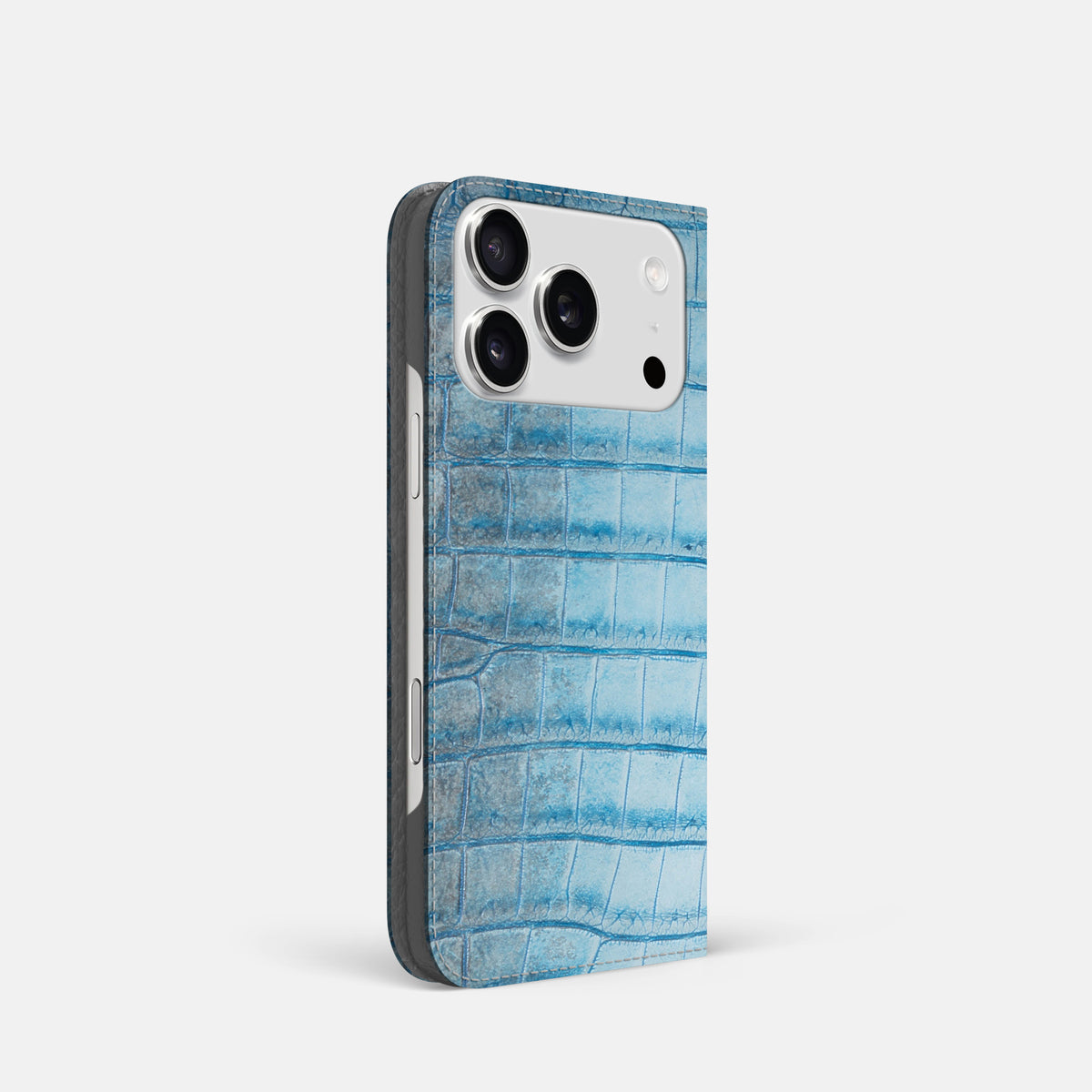Ice-Blue iPhone 17 Pro Folio Case In Himalayan Crocodile -1 | Ice-Blue