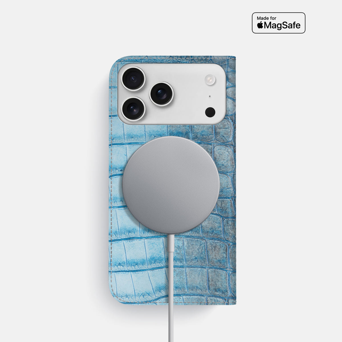 Ice-Blue iPhone 17 Pro Folio Case In Himalayan Crocodile -3 | Ice-Blue