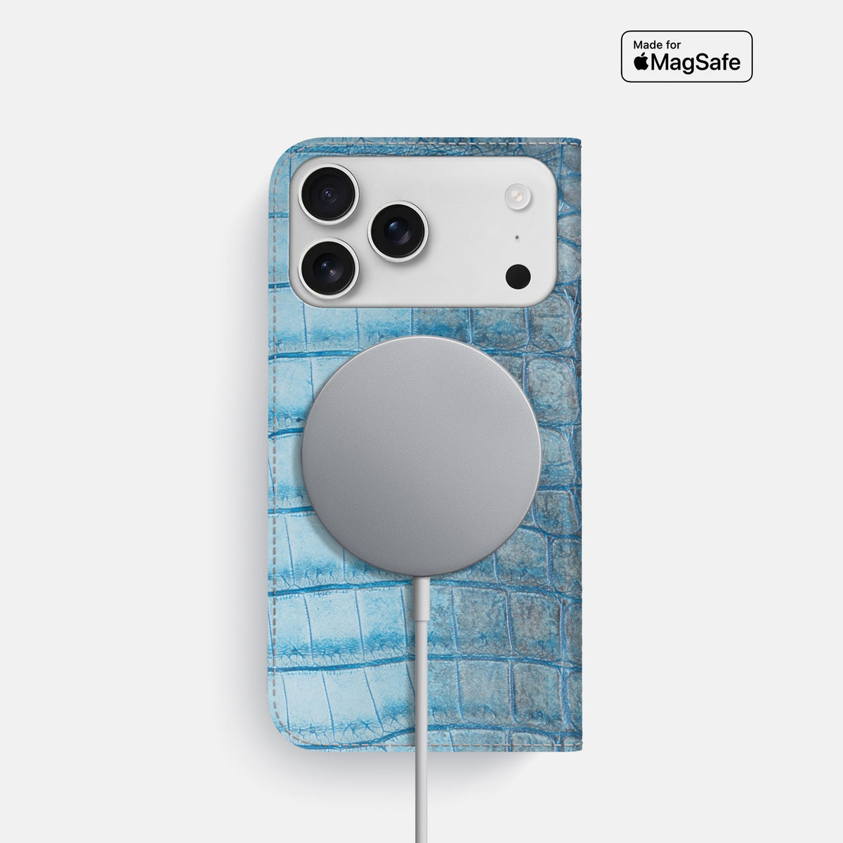 Folio Slim Case For iPhone 18 Pro In Himalayan Crocodile -3 | Ice-Blue
