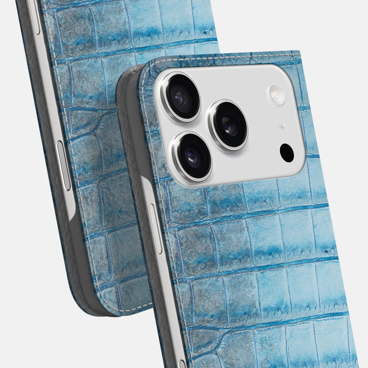 Ice-Blue iPhone 17 Pro Folio Case In Himalayan Crocodile -5 | Ice-Blue