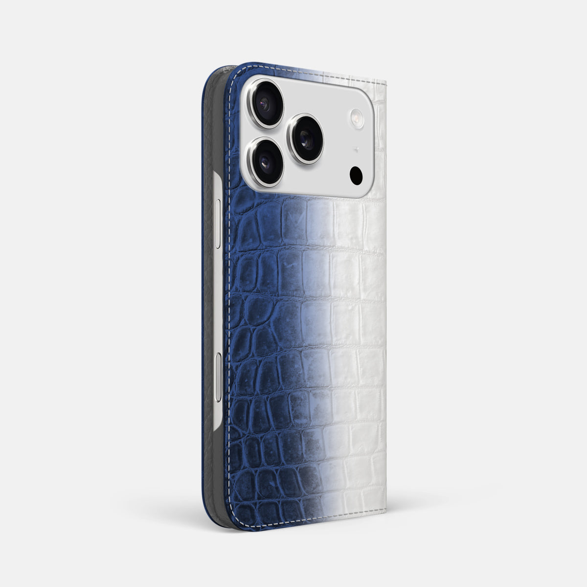 Navy Blue iPhone 17 Pro Max Folio Case In Himalayan Crocodile -1 | Navy-Blue