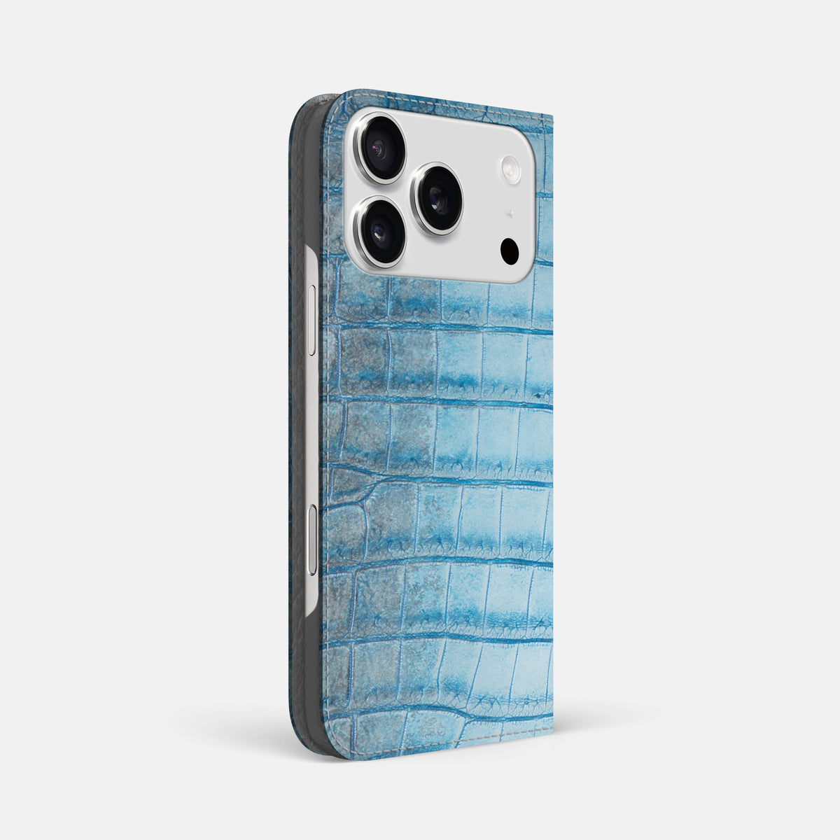 Ice-Blue iPhone 17 Pro Max Folio Case In Himalayan Crocodile -1 | Ice-Blue