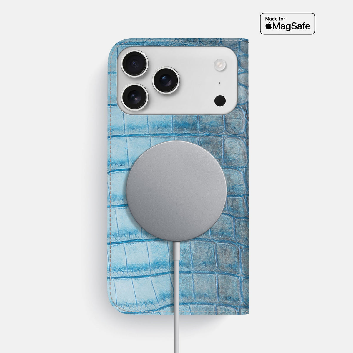 Folio Slim Case For iPhone 18 Pro Max In Himalayan Crocodile -3 | Ice-Blue