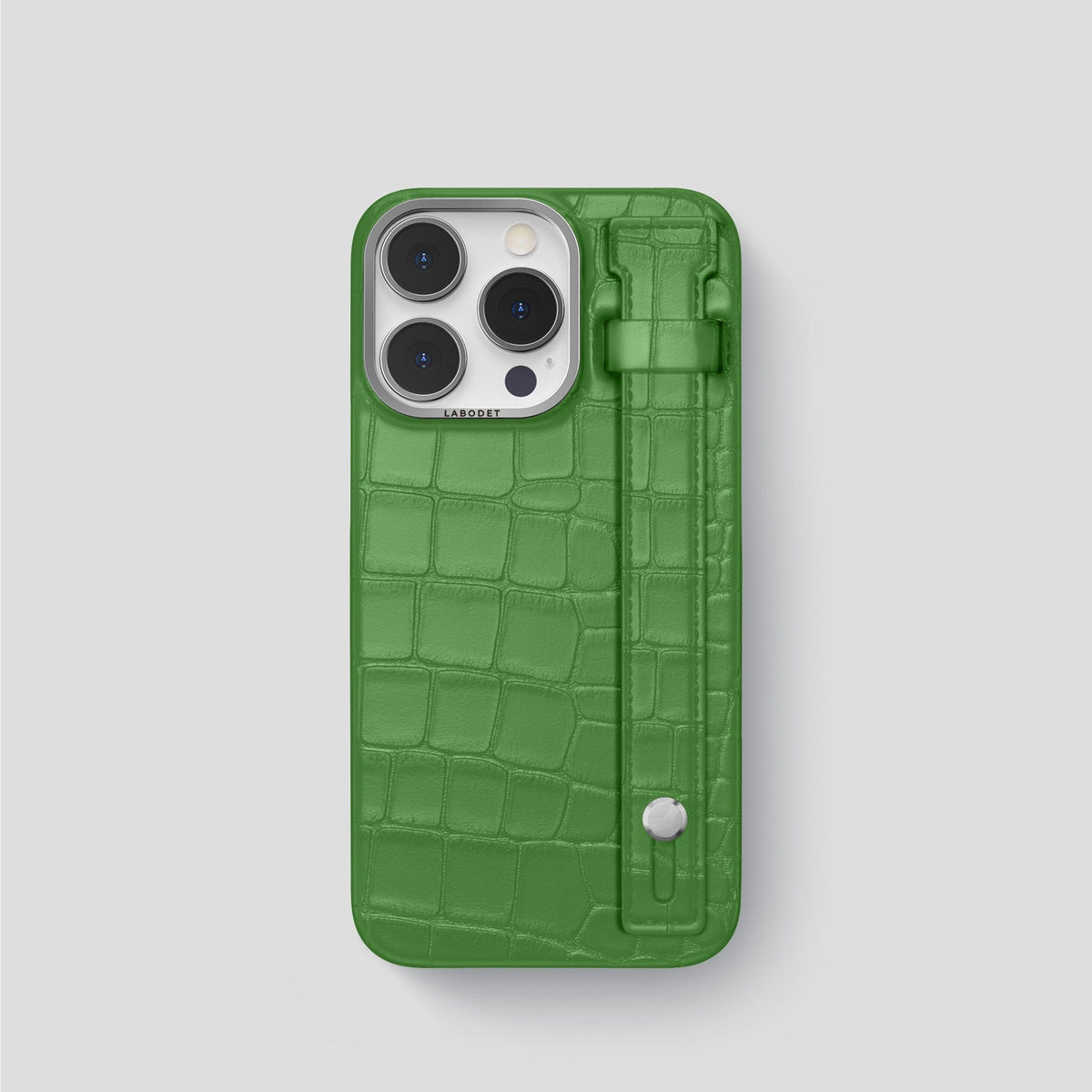 Apple-Green iPhone 14 Pro Hand Strap Case Alligator with Steel Metal -1 | Apple-Green-Steel