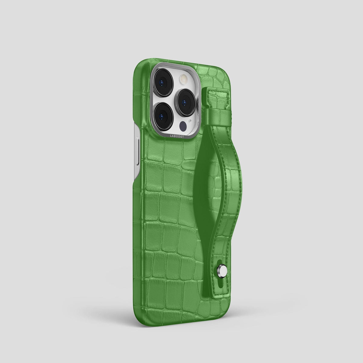 Apple-Green iPhone 14 Pro Hand Strap Case Alligator with Steel Metal -2 | Apple-Green-Steel
