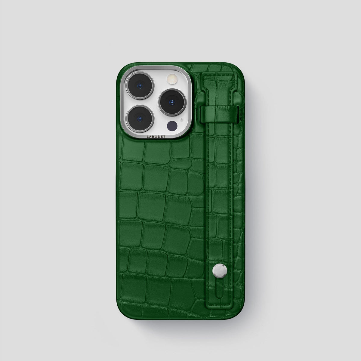Forest-Green iPhone 14 Pro Hand Strap Case Alligator with Steel Metal -1 | Forest-Green-Steel