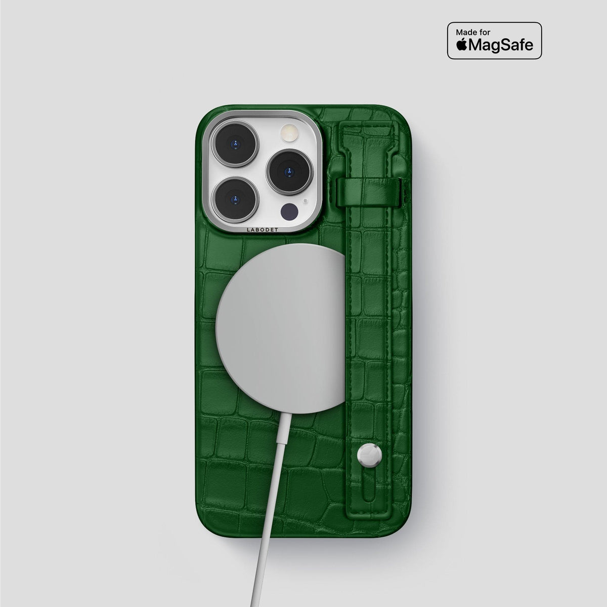Forest-Green iPhone 14 Pro Hand Strap Case Alligator with Steel Metal -4 | Forest-Green-Steel
