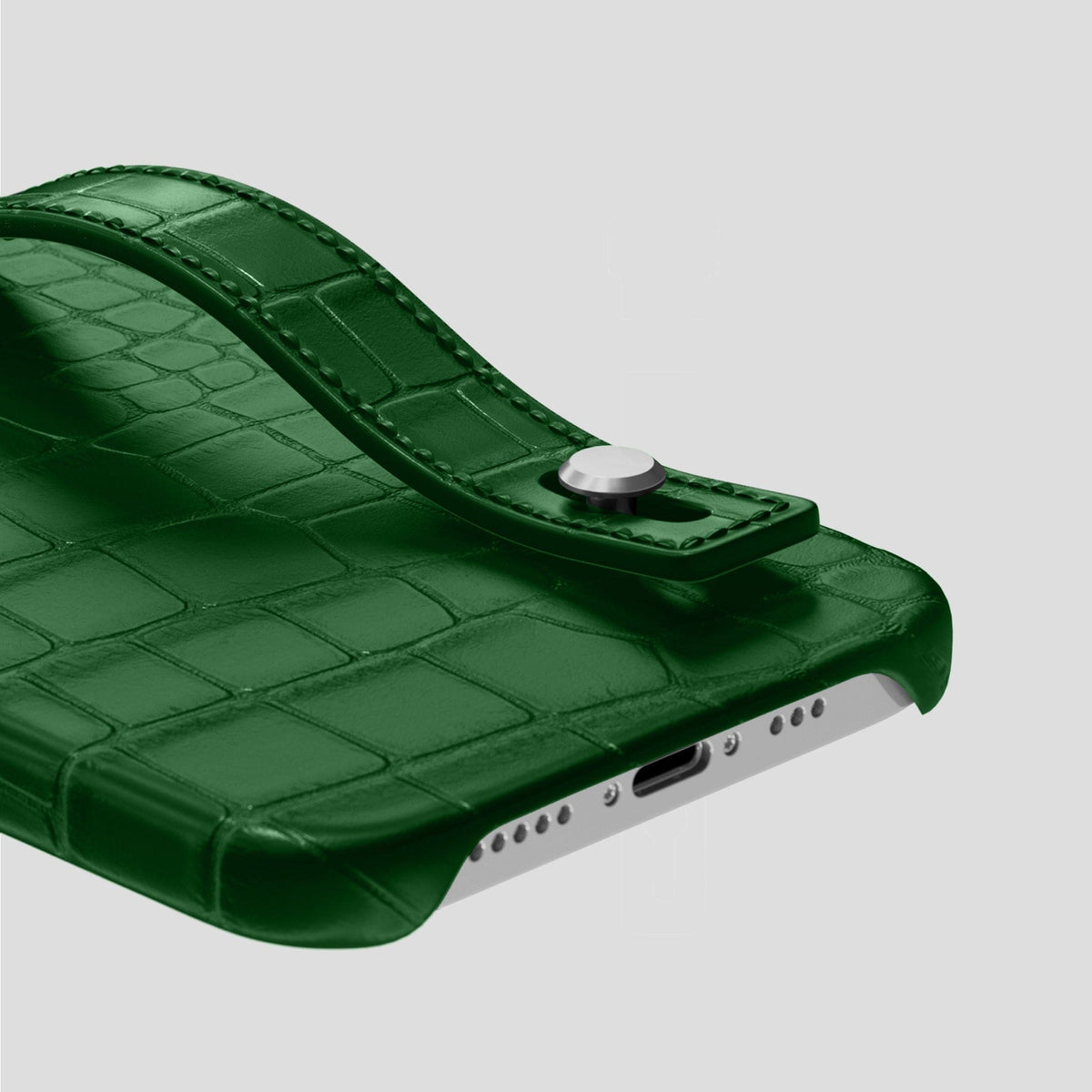 Forest-Green iPhone 14 Pro Hand Strap Case Alligator with Steel Metal -5 | Forest-Green-Steel