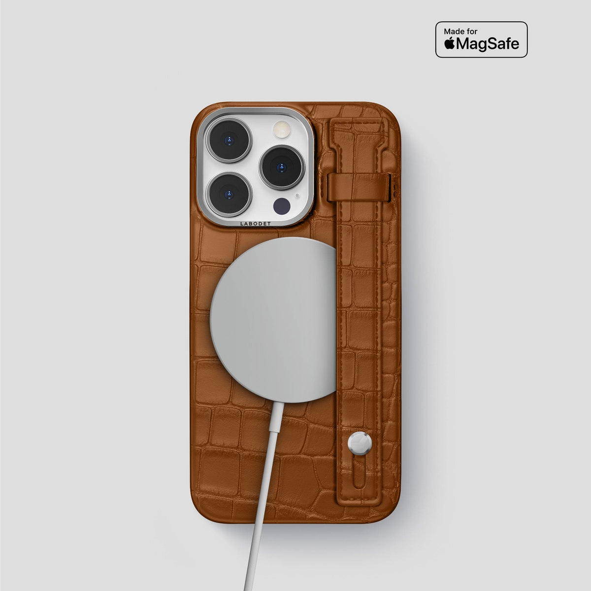 Honey iPhone 14 Pro Hand Strap Case Alligator with Steel Metal -4 | Honey-Steel