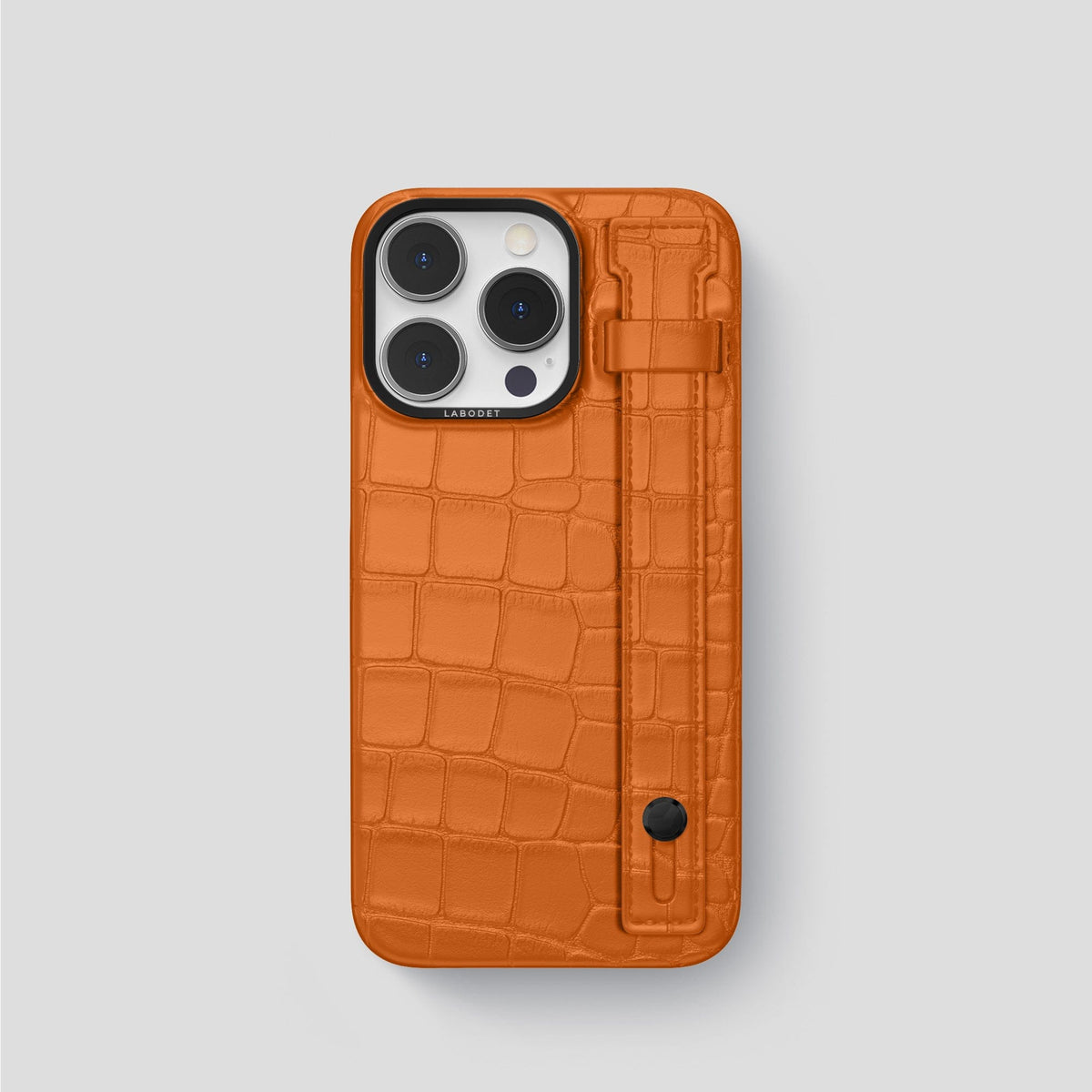 Orange iPhone 14 Pro Hand Strap Case Alligator with Black Metal -1 | Orange-Black