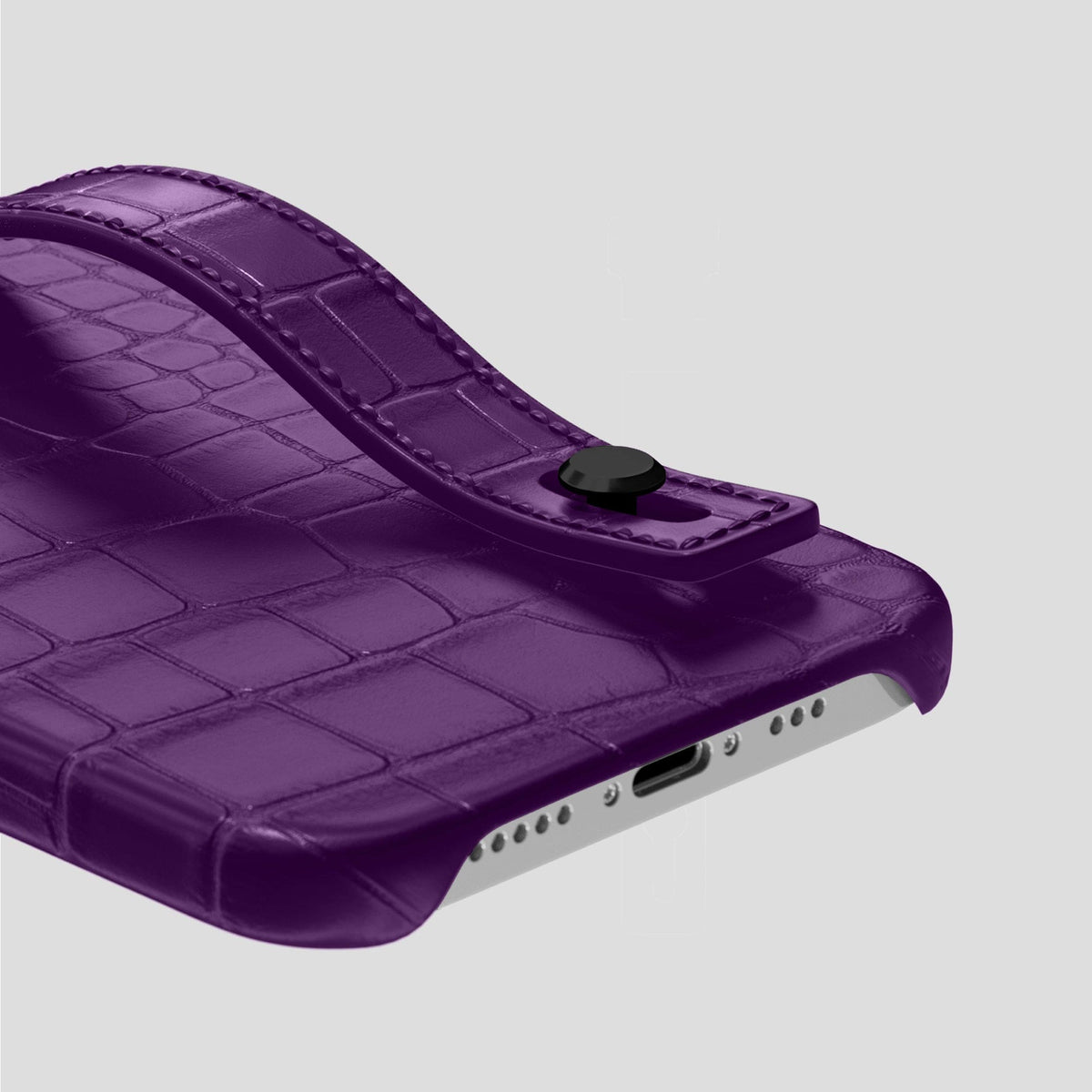 Purple iPhone 14 Pro Hand Strap Case Alligator with Black Metal -5 | Purple-Black