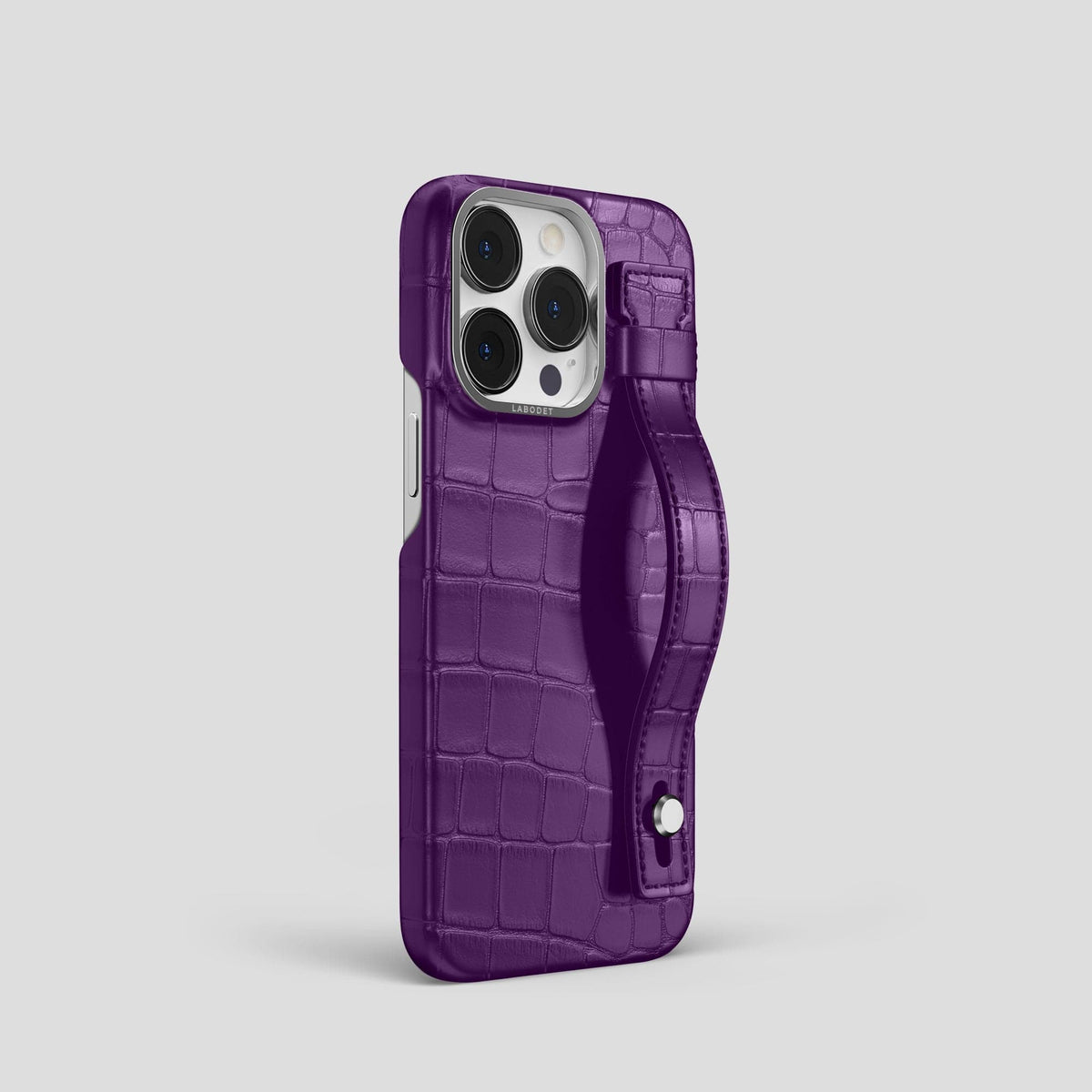 Purple iPhone 14 Pro Hand Strap Case Alligator with Steel Metal -2 | Purple-Steel