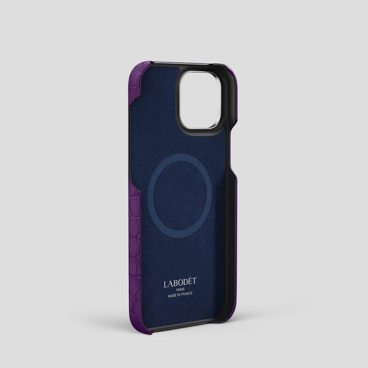 Purple iPhone 14 Pro Hand Strap Case Alligator with Steel Metal -3 | Purple-Steel