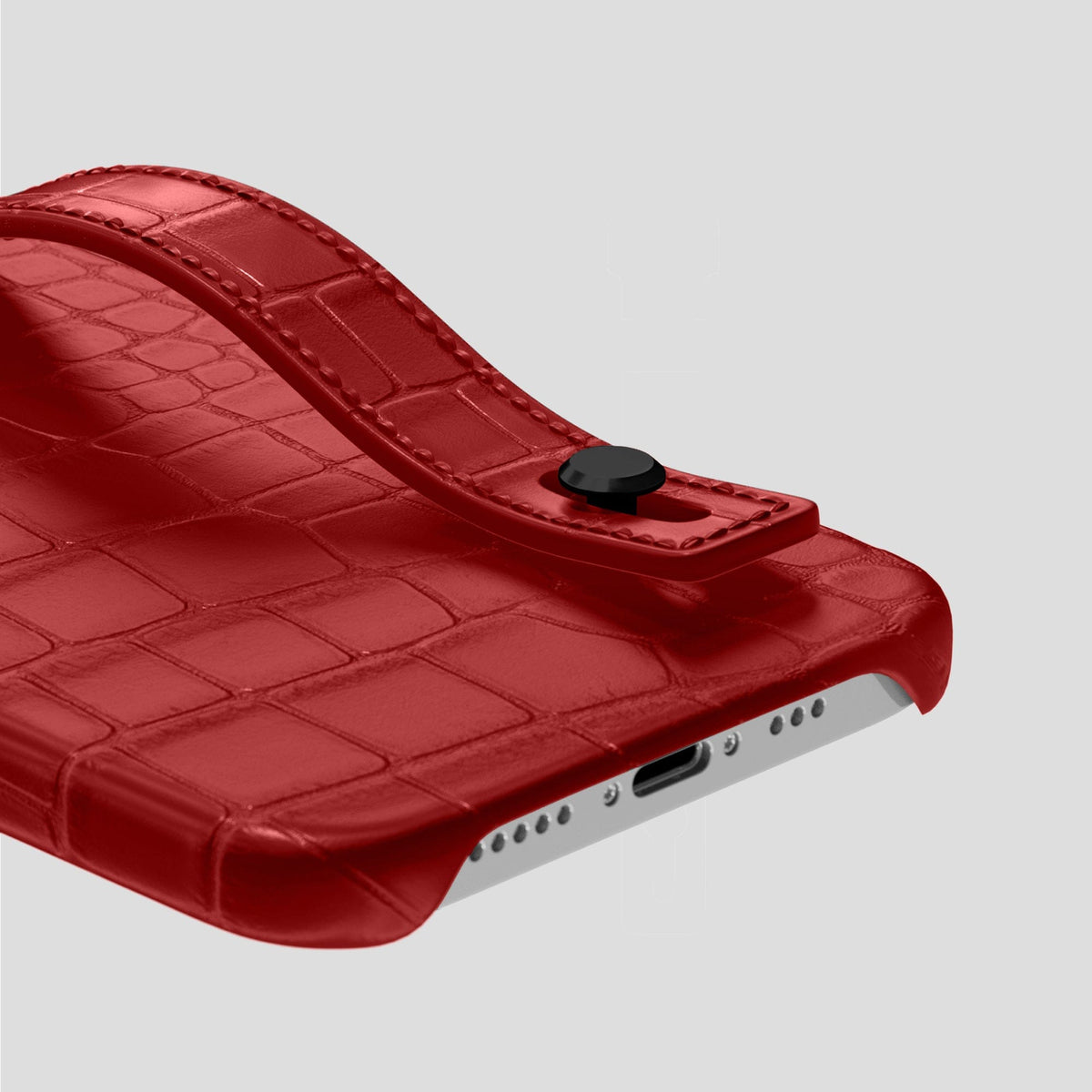 Red iPhone 14 Pro Hand Strap Case Alligator with Black Metal -5 | Red-Black