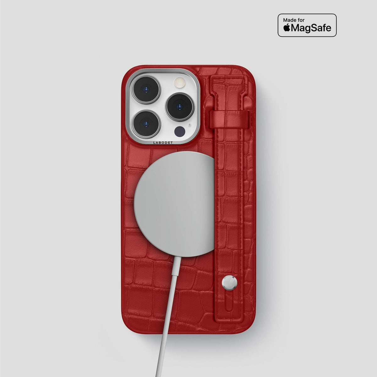 Red iPhone 14 Pro Hand Strap Case Alligator with Steel Metal -4 | Red-Steel