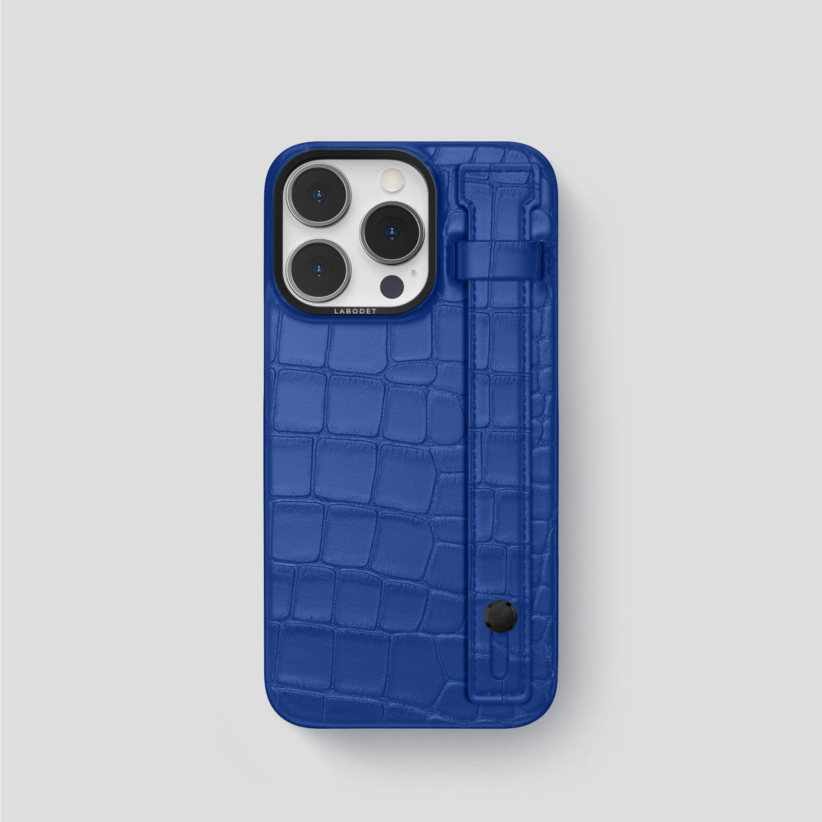 Royal Blue iPhone 14 Pro Hand Strap Case Alligator with Black Metal -1 | Royal-Blue-Black