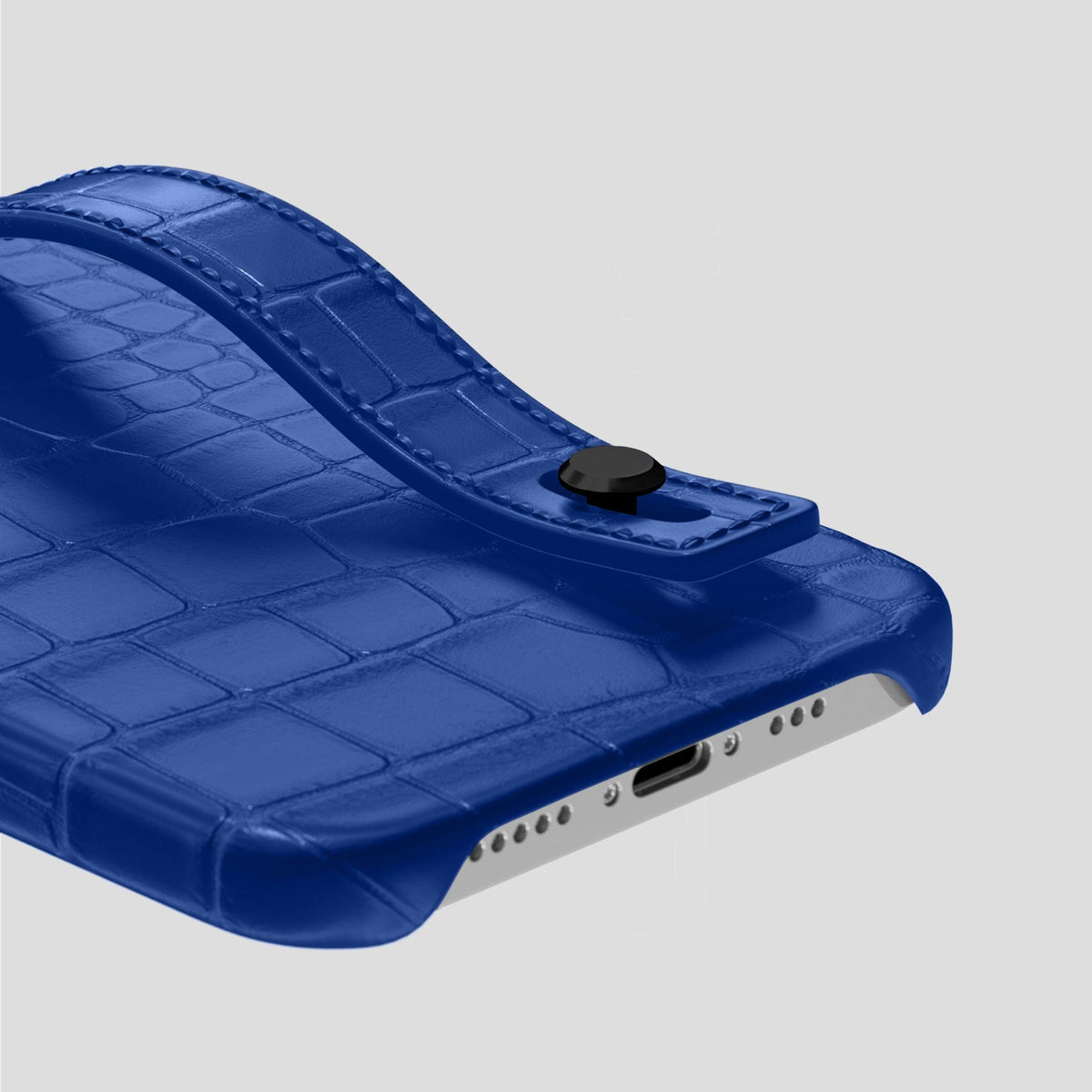 Royal Blue iPhone 14 Pro Hand Strap Case Alligator with Black Metal -5 | Royal-Blue-Black