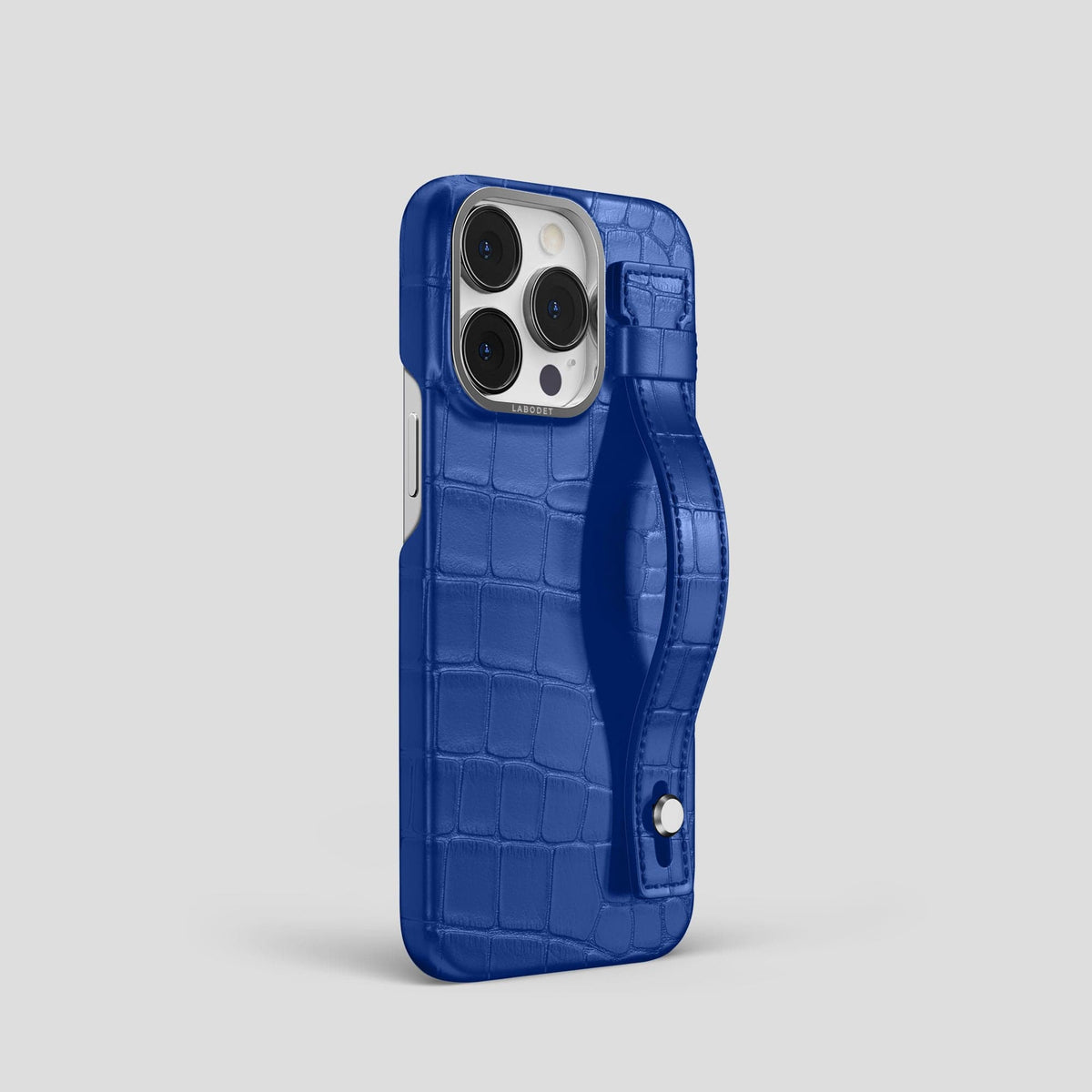 Royal Blue iPhone 14 Pro Hand Strap Case Alligator with Steel Metal -2 | Royal-Blue-Steel