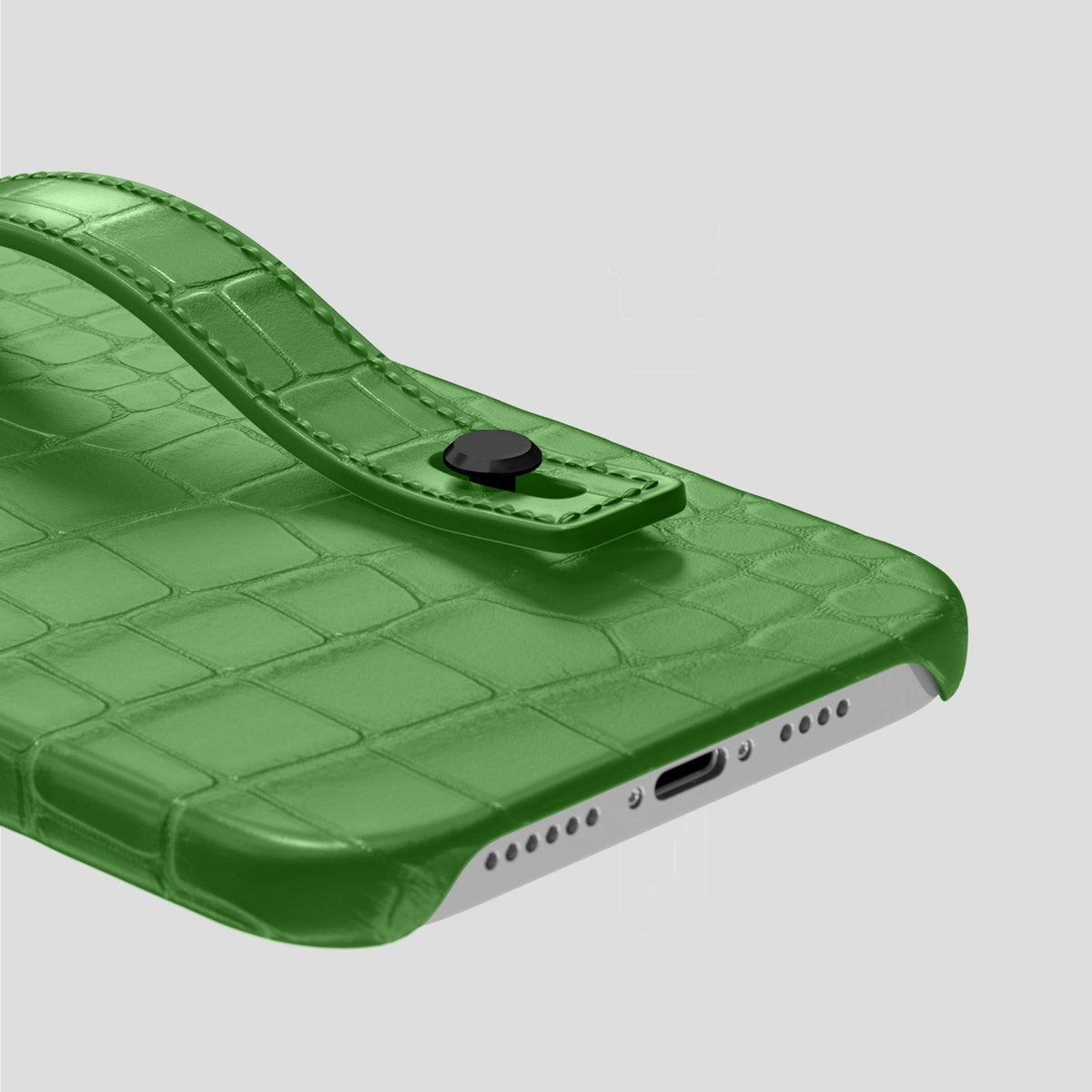 Apple-Green iPhone 14 Pro Max Hand Strap Case Alligator with Black Metal -5 | Apple-Green-Black