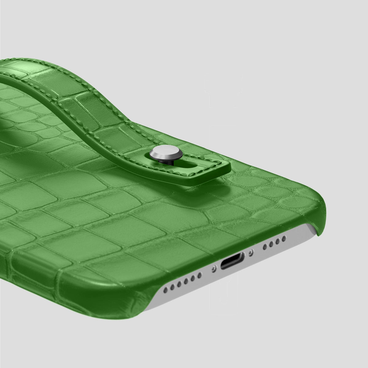 Apple-Green iPhone 14 Pro Max Hand Strap Case Alligator with Steel Metal -5 | Apple-Green-Steel