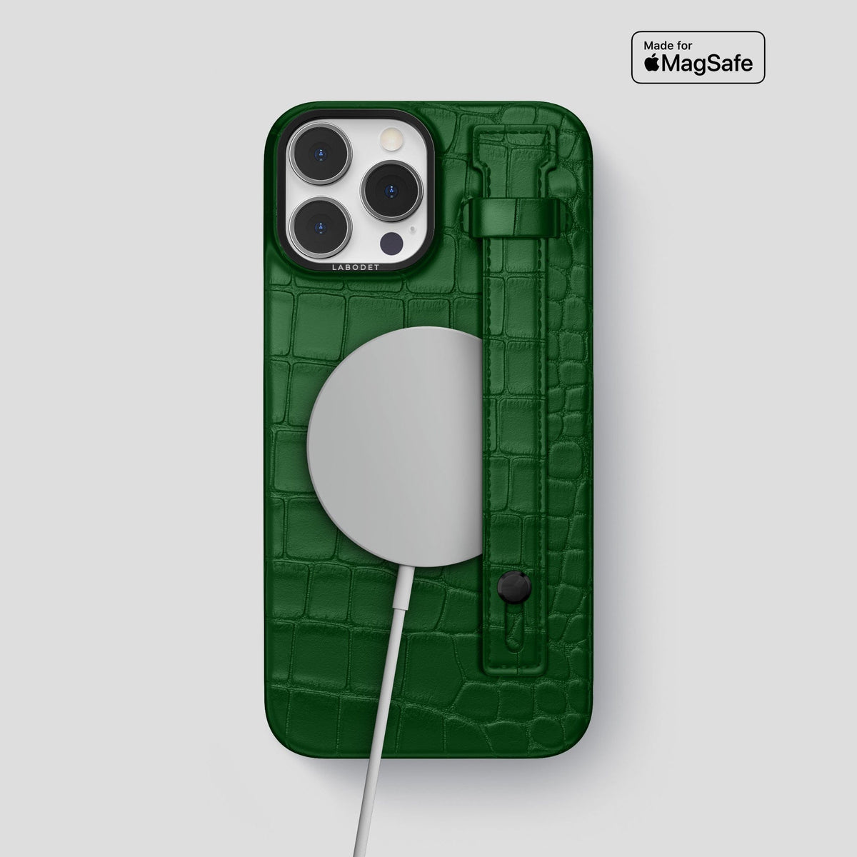 Forest-Green iPhone 14 Pro Max Hand Strap Case Alligator with Black Metal -4 | Forest-Green-Black