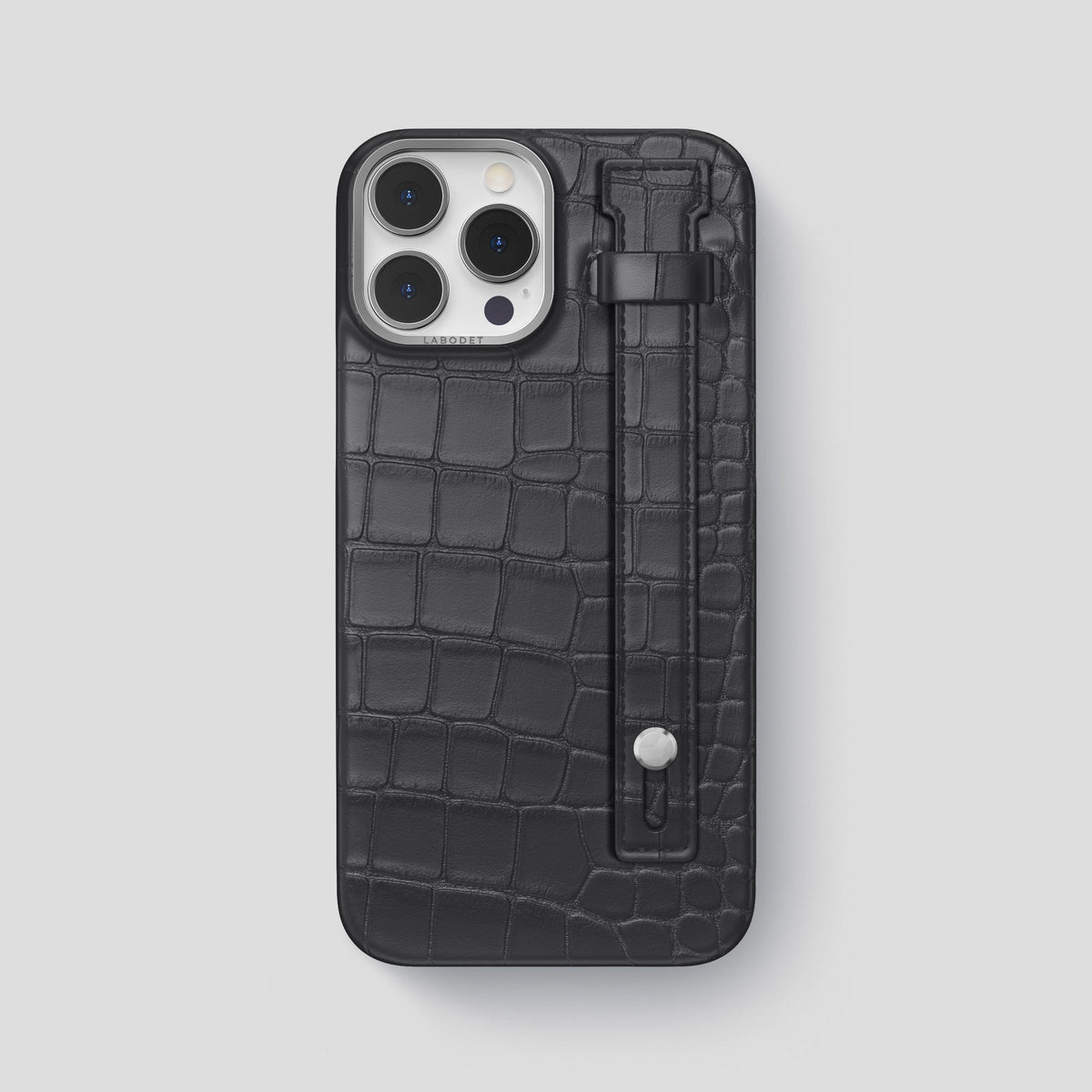 Grey iPhone 14 Pro Max Hand Strap Case Alligator with Steel Metal -1 | Grey-Steel