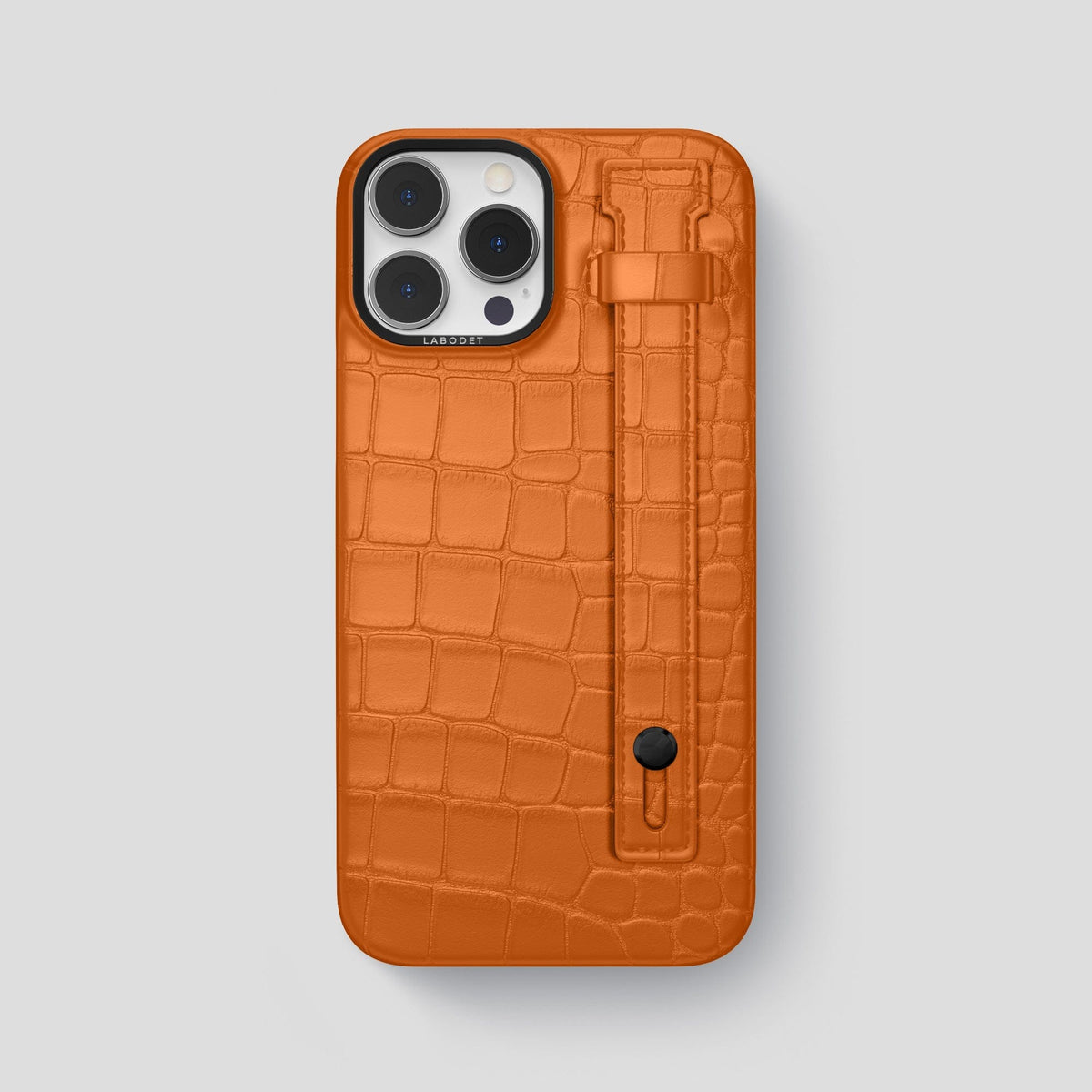 Orange iPhone 14 Pro Max Hand Strap Case Alligator with Black Metal -1 | Orange-Black