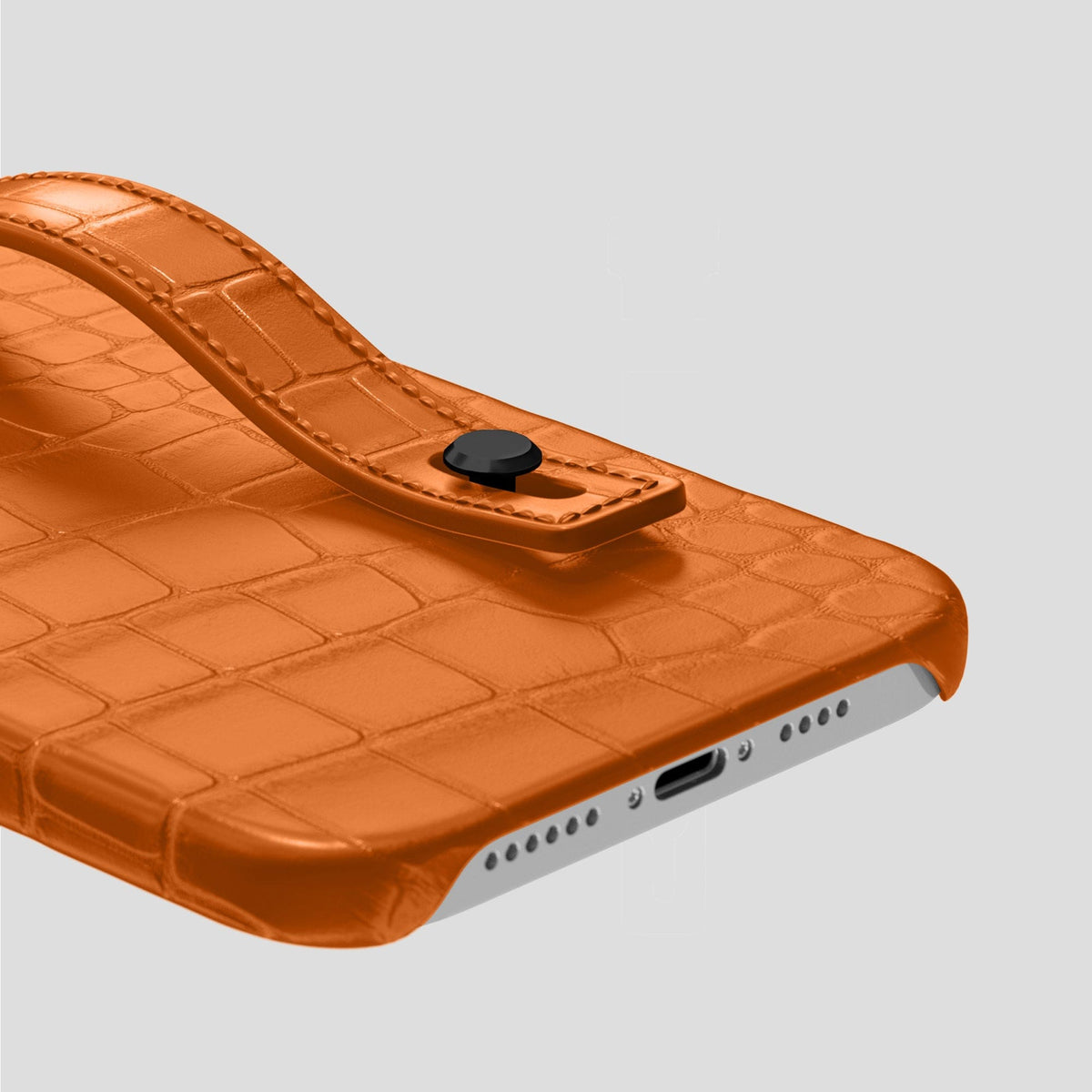 Orange iPhone 14 Pro Max Hand Strap Case Alligator with Black Metal -5 | Orange-Black
