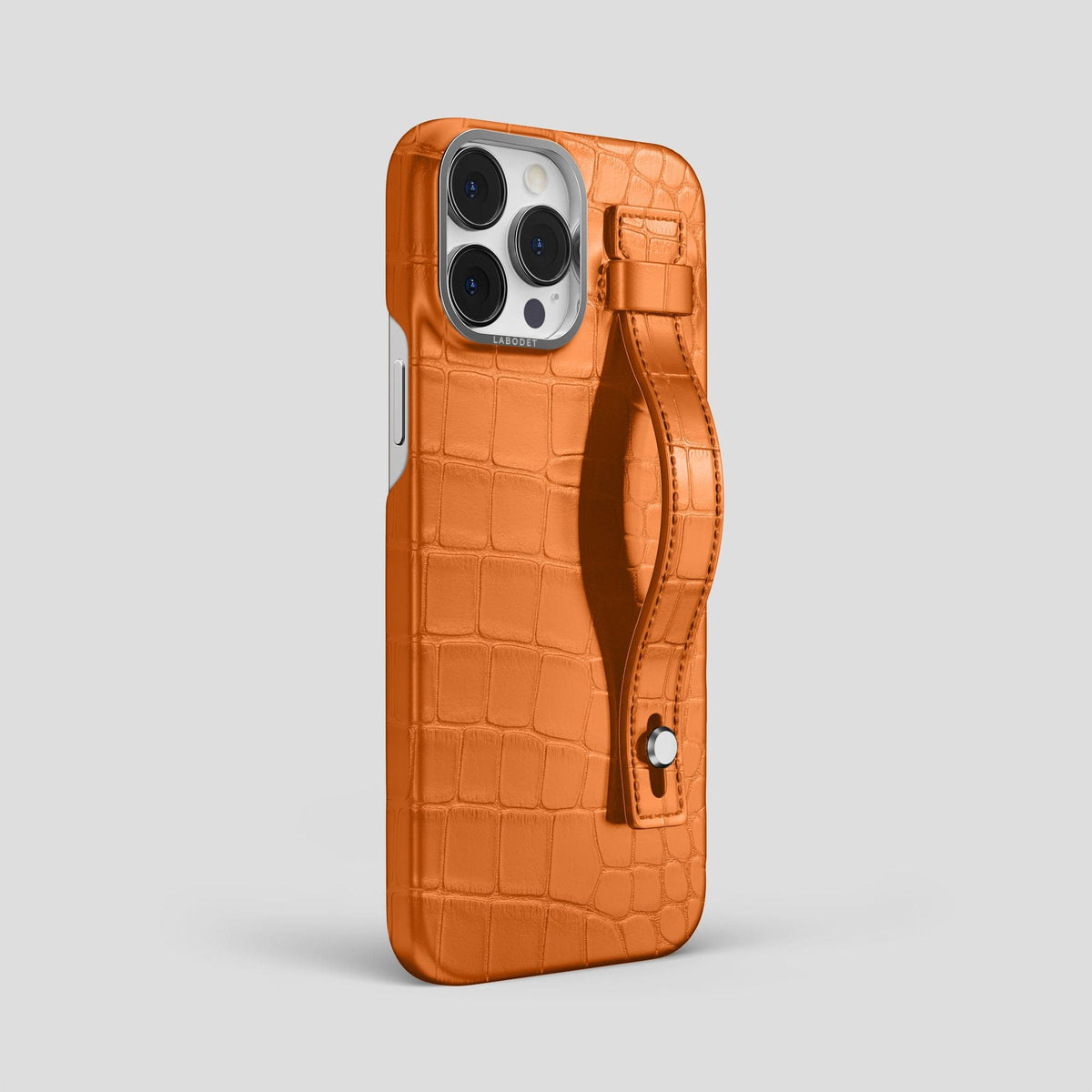 Orange iPhone 14 Pro Max Hand Strap Case Alligator with Steel Metal -2 | Orange-Steel