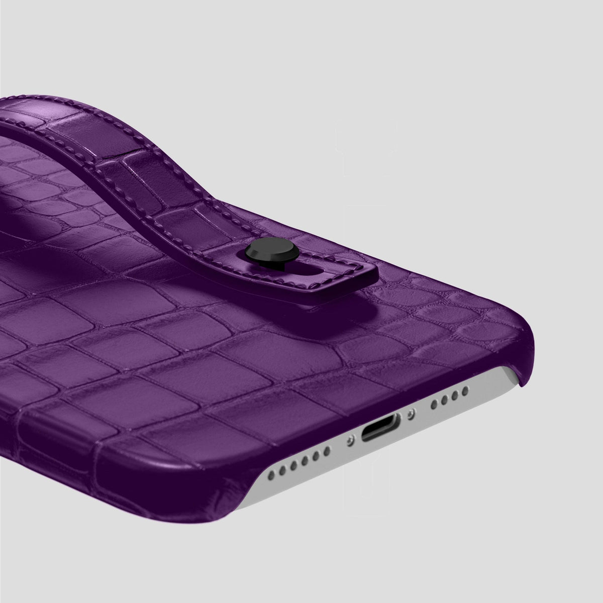 Purple iPhone 14 Pro Max Hand Strap Case Alligator with Black Metal -5 | Purple-Black