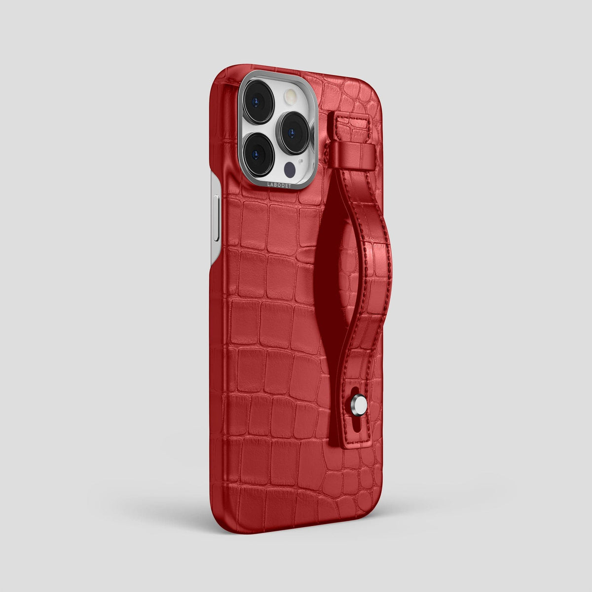 Red iPhone 14 Pro Max Hand Strap Case Alligator with Steel Metal -2 | Red-Steel