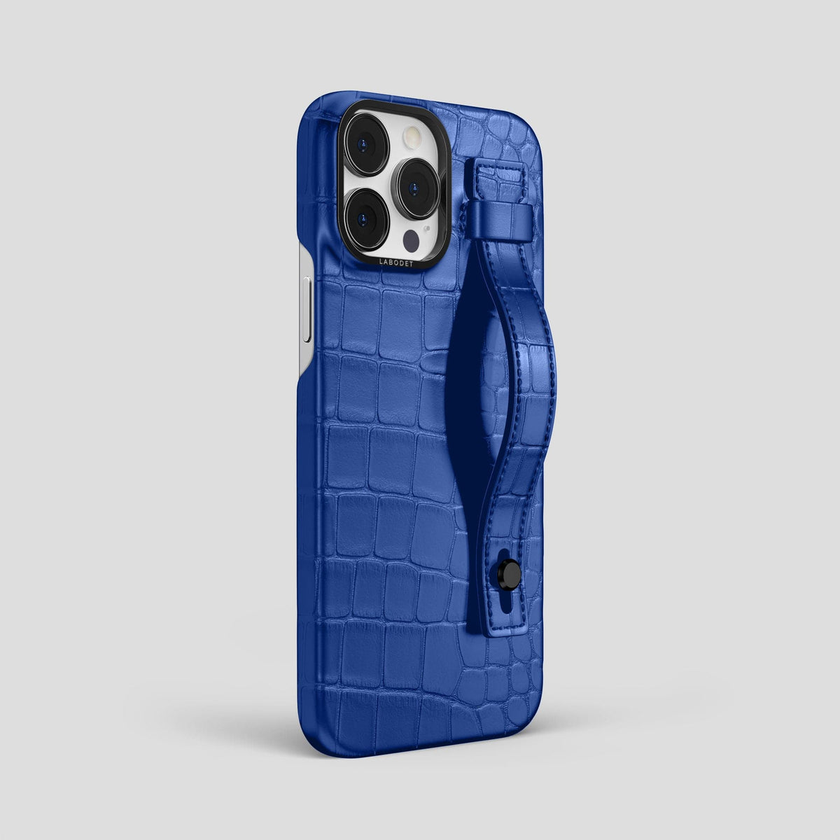 Royal Blue iPhone 14 Pro Max Hand Strap Case Alligator with Black Metal -2 | Royal-Blue-Black