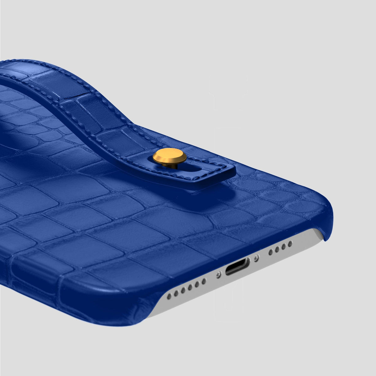 Royal Blue iPhone 14 Pro Max Hand Strap Case Alligator with Gold Metal -5 | Royal-Blue-Gold