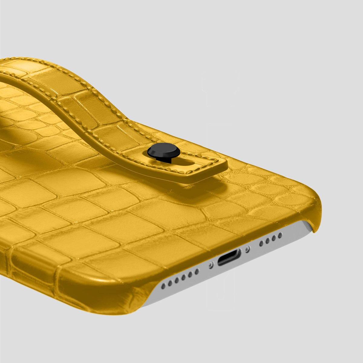Yellow iPhone 14 Pro Max Hand Strap Case Alligator with Black Metal -5 | Yellow-Black