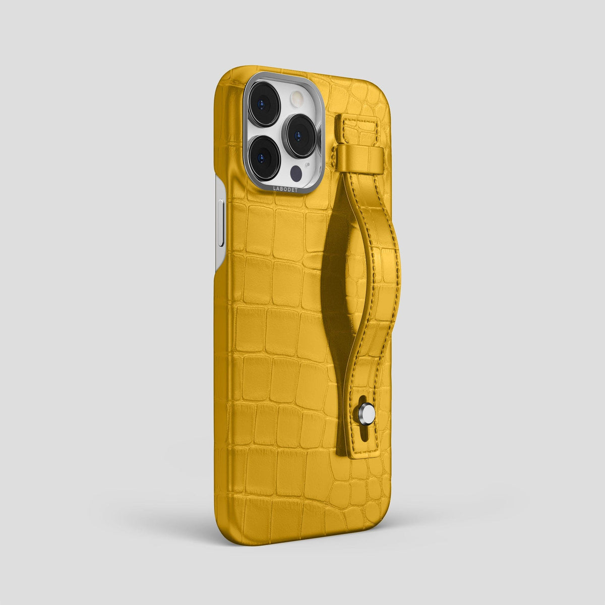 Yellow iPhone 14 Pro Max Hand Strap Case Alligator with Steel Metal -2 | Yellow-Steel