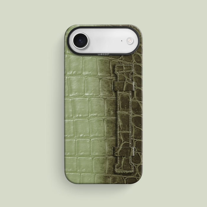 Celadon Green iPhone 17 Air Handle Case Himalayan Crocodile with Black Metal -1 | Celadon-Green-Black