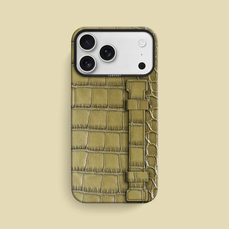 Pistachio iPhone 17 Pro Max Handle Case 1/1 Alligator with Black Metal -1 | Pistachio-Black