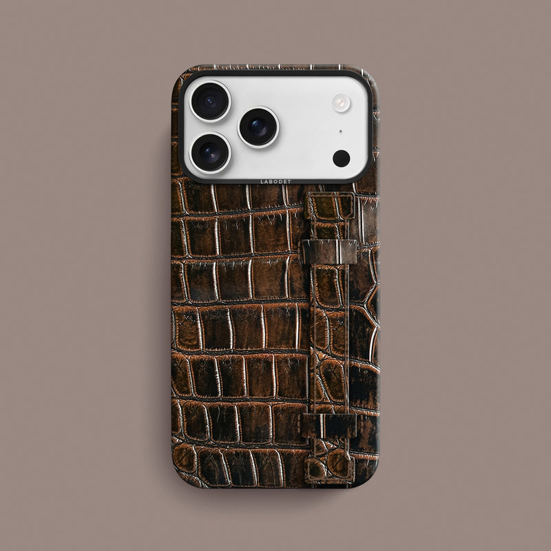 Expresso iPhone 17 Pro Max Handle Case 1/1 Alligator with Black Metal -1 | Expresso-Black
