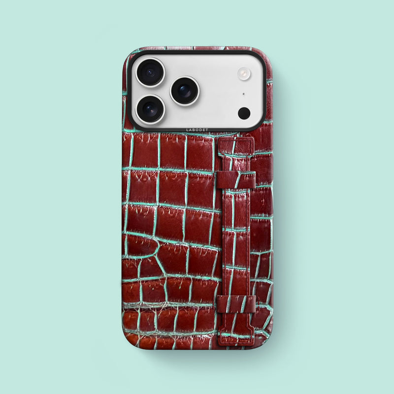 iPhone 17 Pro Max Strap Case 1/1 Clay Court Alligator with Black Metal -1 | Clay-Court-Black