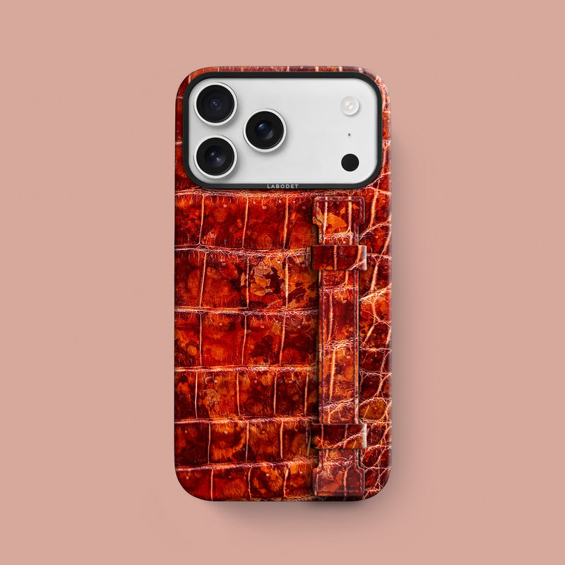 iPhone 17 Pro Max Handle Case 1/1 Amber Alligator with Black Metal -1 | Amber-Black
